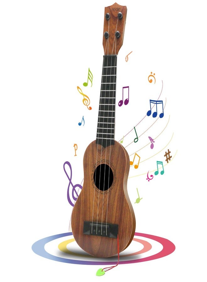 QDH Kids Toy Ukulele, Kids Guitar Musical Toy,17 Inch 4 Steel Strings, with Pick,Early Educational Learning Musical Instrument Gift for Preschool Children(Wooden Color) (17inch) - Image 1